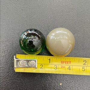 Vtg Set of Two Glass Marbles - Green and Gray